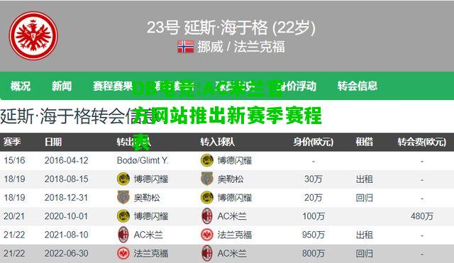 DB电竞:AC米兰官方网站推出新赛季赛程表